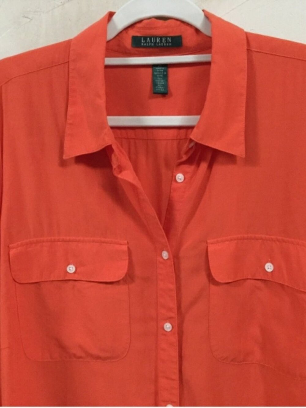 Lauren Ralph Lauren Women Plus Size 2X Blouse Button Front Orange Pockets - Picture 5 of 7
